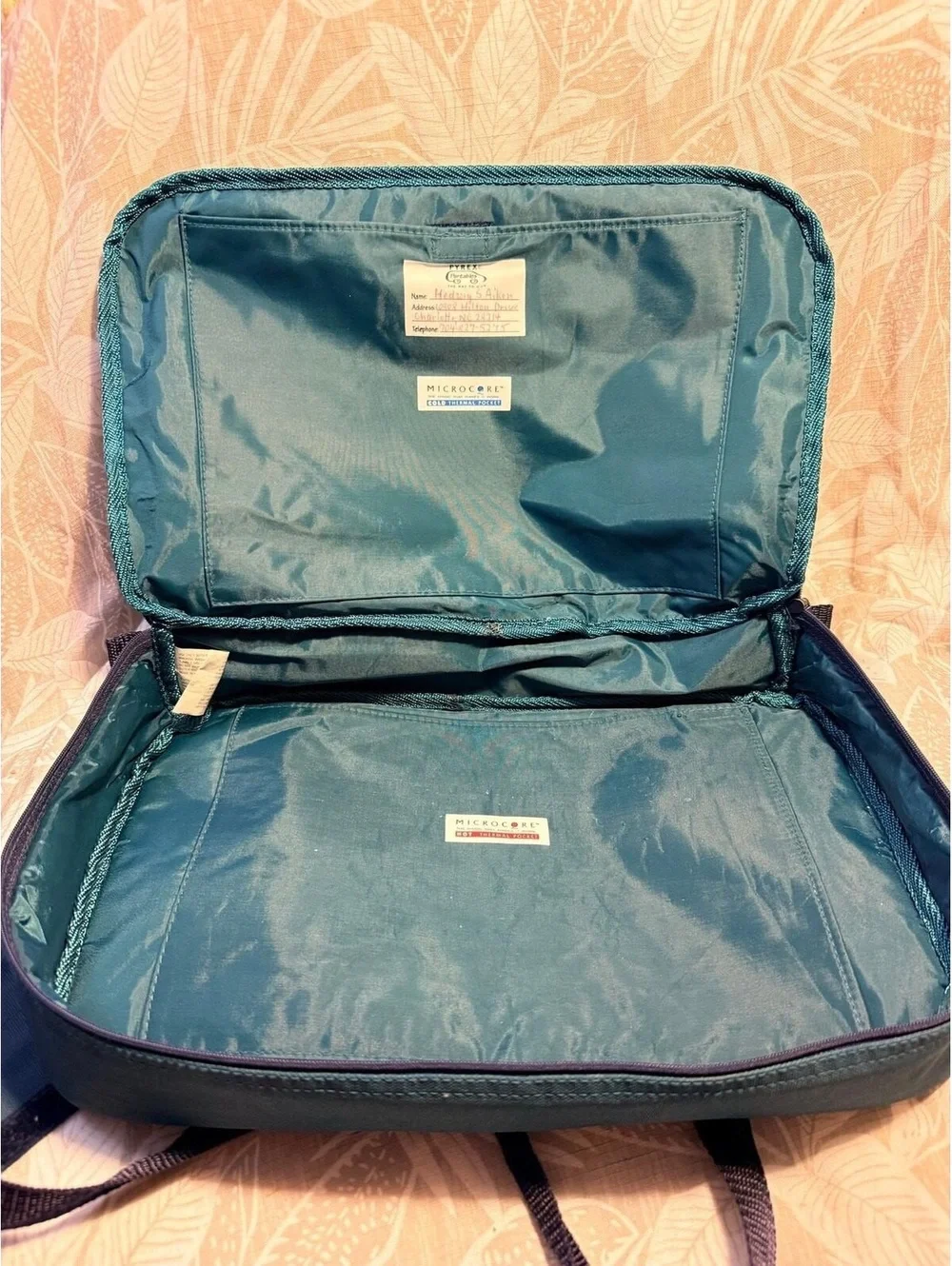 Pyrex Portables Insulated Carrying Case Teal Hot Cold Thermal No Inserts